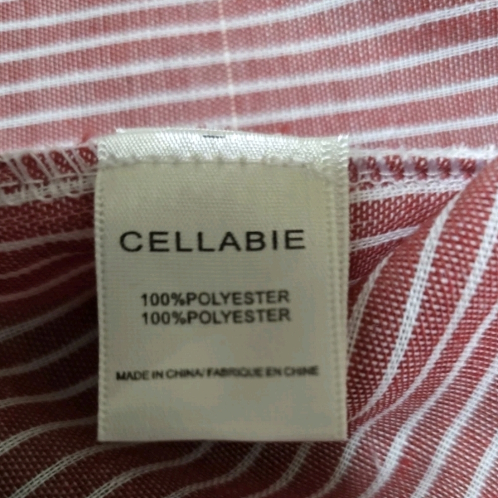 Cellabie Red/White Stripe Button Up Shirt Tunic Lonhg Sleeve XL 💵 - Picture 3 of 10